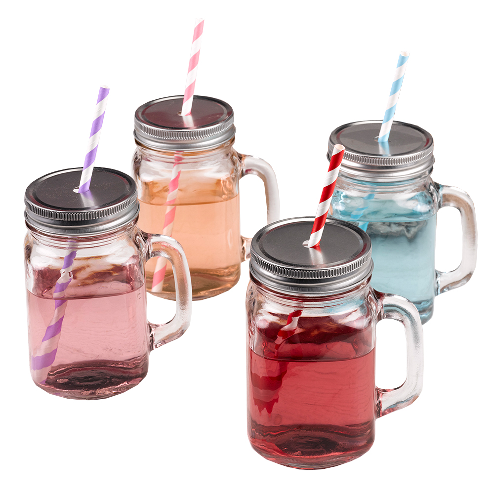 Trinkglas mit Henkel f. Strohhalm 13 cm