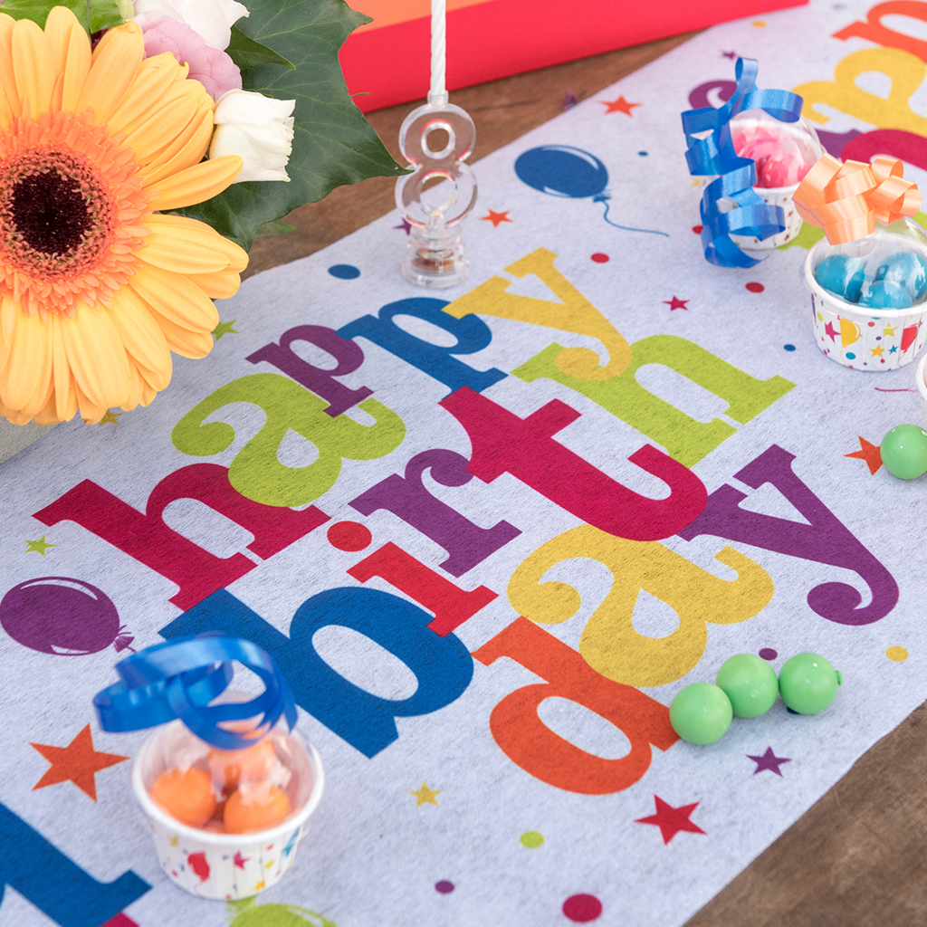 Tischläufer Party bunt "Happy Birthday" 30 cm x 5 m