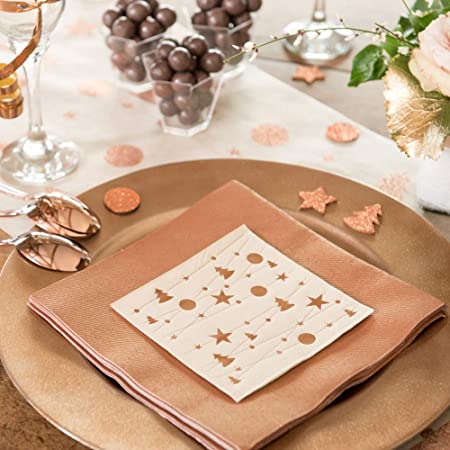 20 Servietten, Weihnachtsgirlande, elfenbeinfarben/rosegold