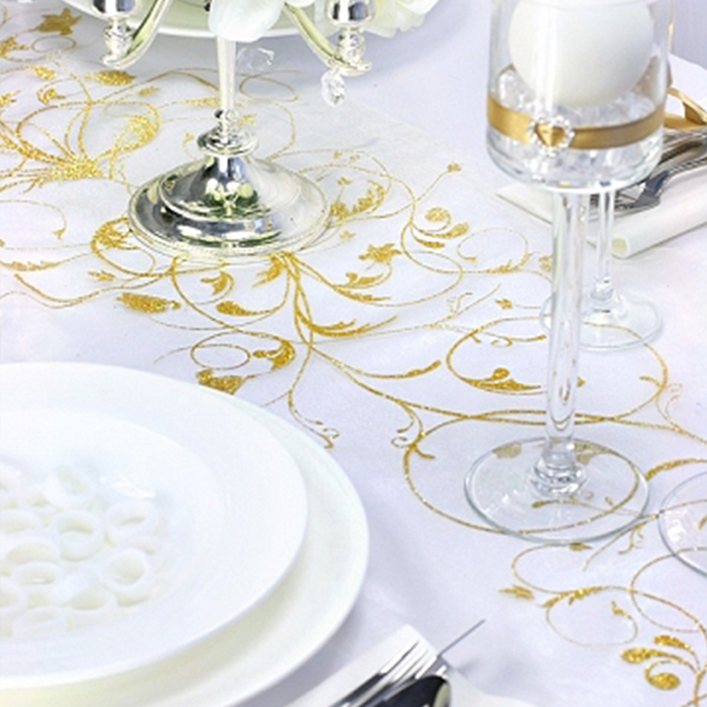 Organza bedruckt 9m x 48cm Goldener Brokat Streifendesign