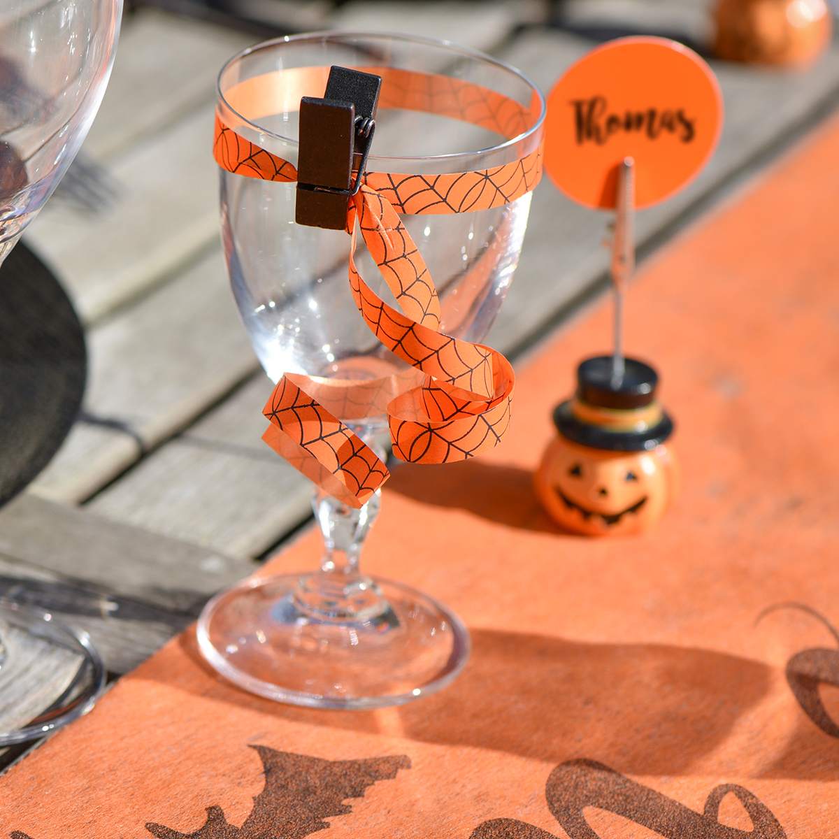 Kräuselband Halloween Spinnennetz orange ABVERKAUF