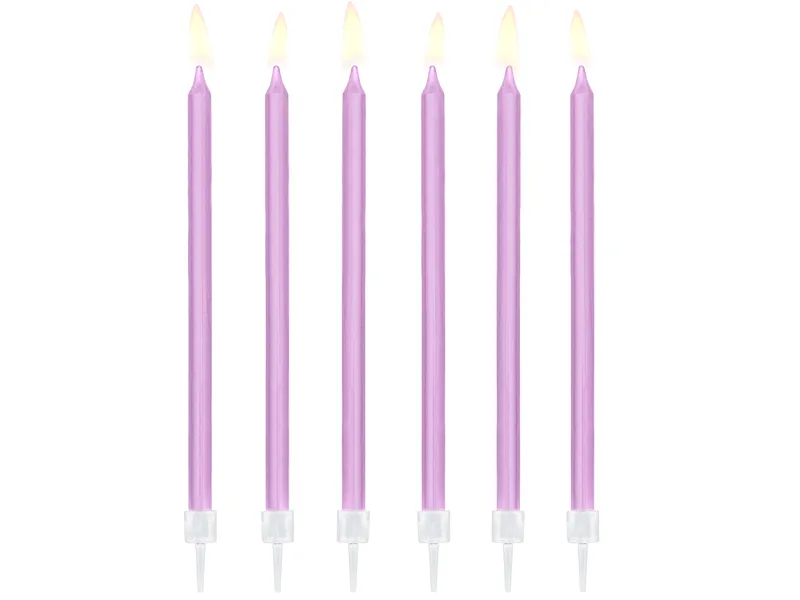 Kuchenkerzen Lavendel mit Halter - 12 Stück 14 cm