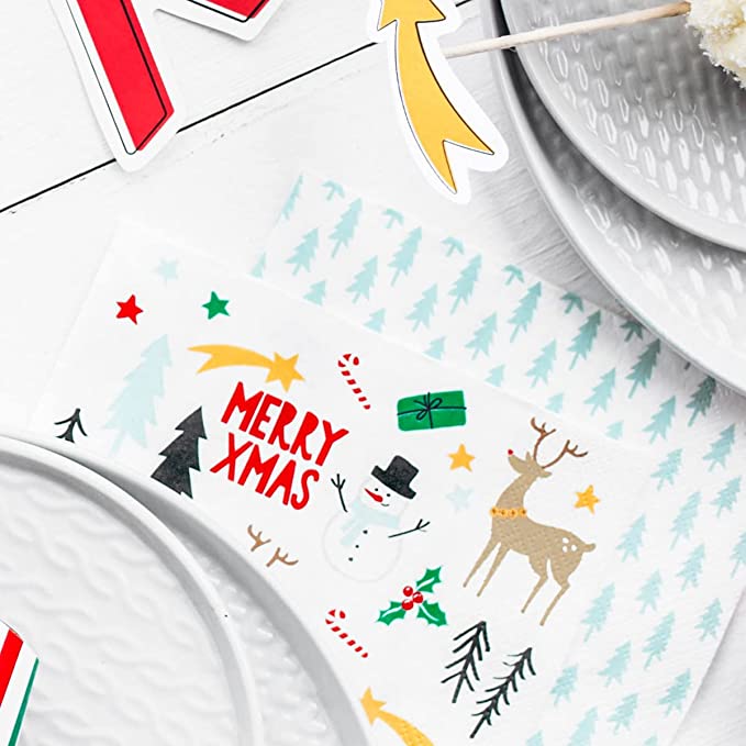 20 Servietten Merry Christmas mit Rentier