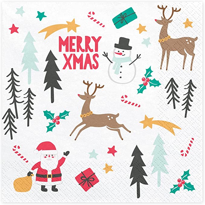 20 Servietten Merry Christmas mit Rentier