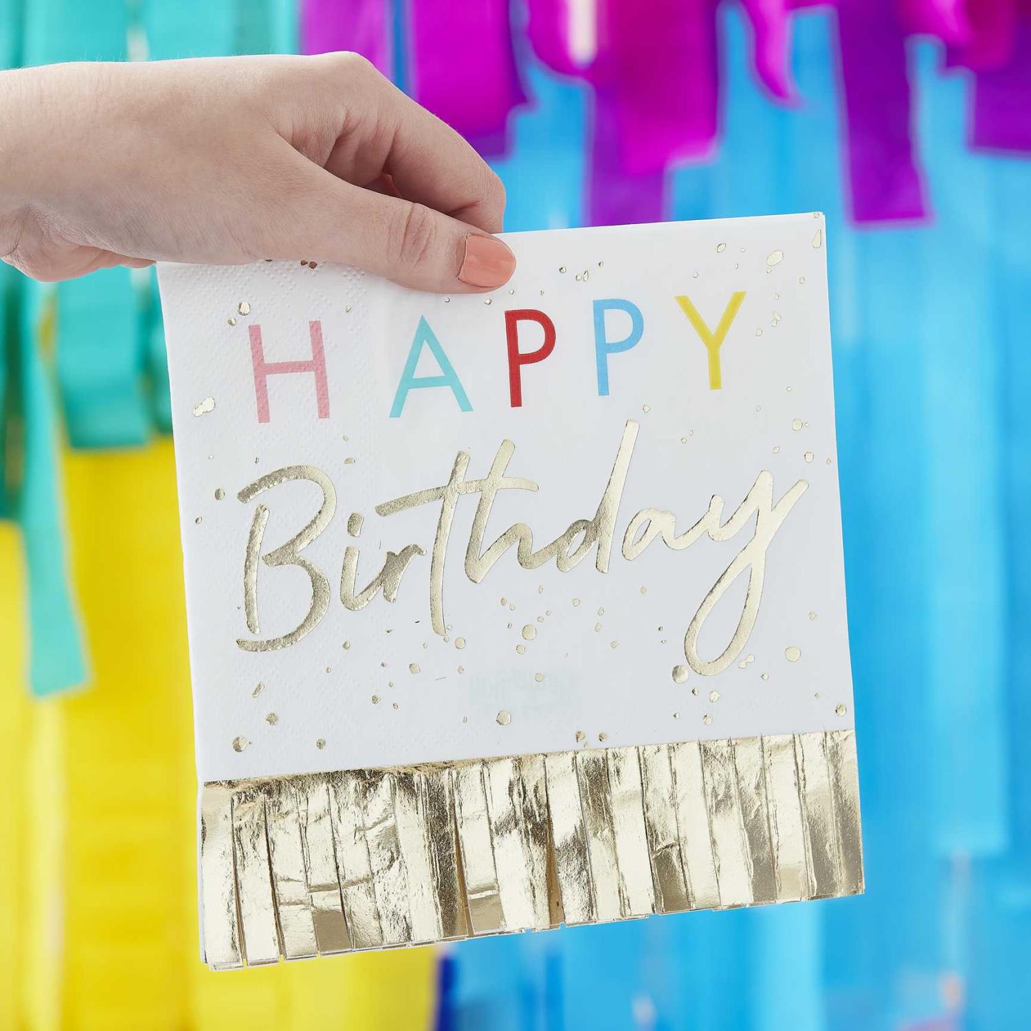 Rainbow Gold Papierservietten Happy Birthday 16 Stk.