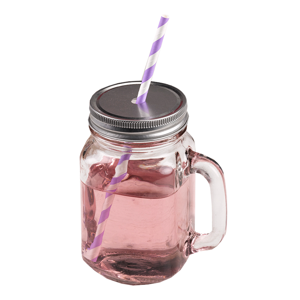 Trinkglas mit Henkel f. Strohhalm 13 cm