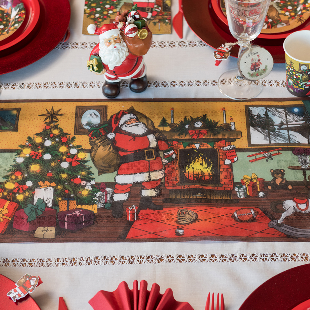 Tischläufer bunt "Weihnachtsmann" 30 cm x 5 m ABVERKAUF