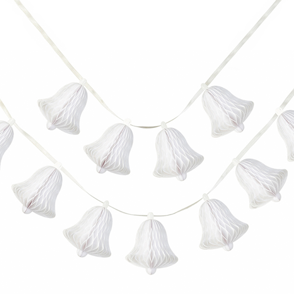 Girlande Wabenbälle 15 Glöckchen (5 m)-weiß ABVERKAUF