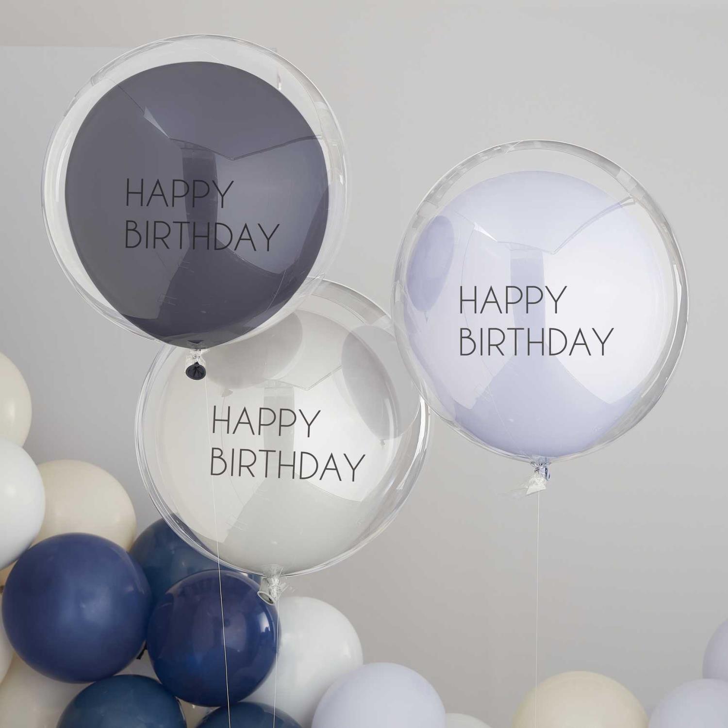 Latexballons Happy Birthday 3er Pack doppelwandig grau