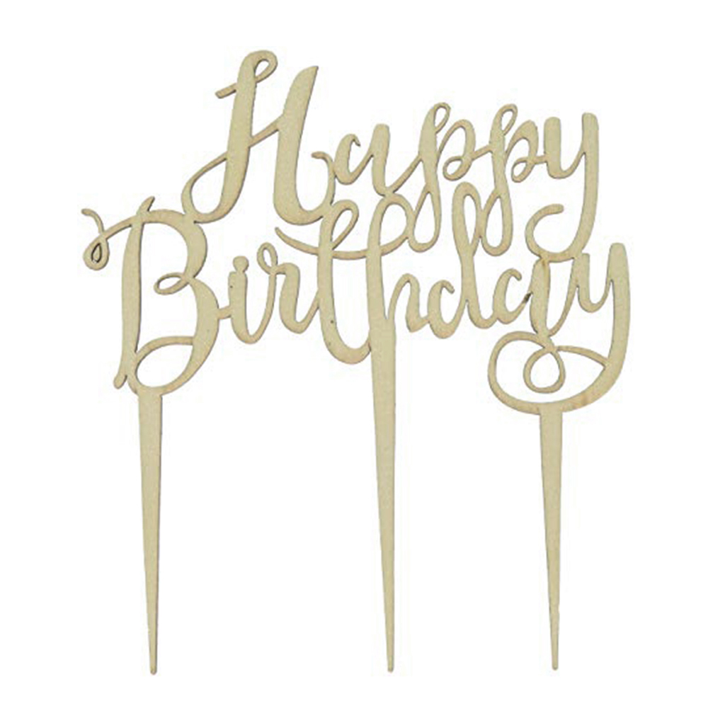 Tortendeko Boho Holz "Happy Birthday" 12,5 x 14 cm