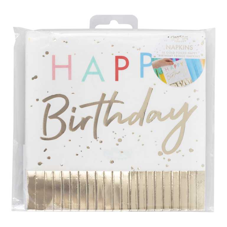 Rainbow Gold Papierservietten Happy Birthday 16 Stk.