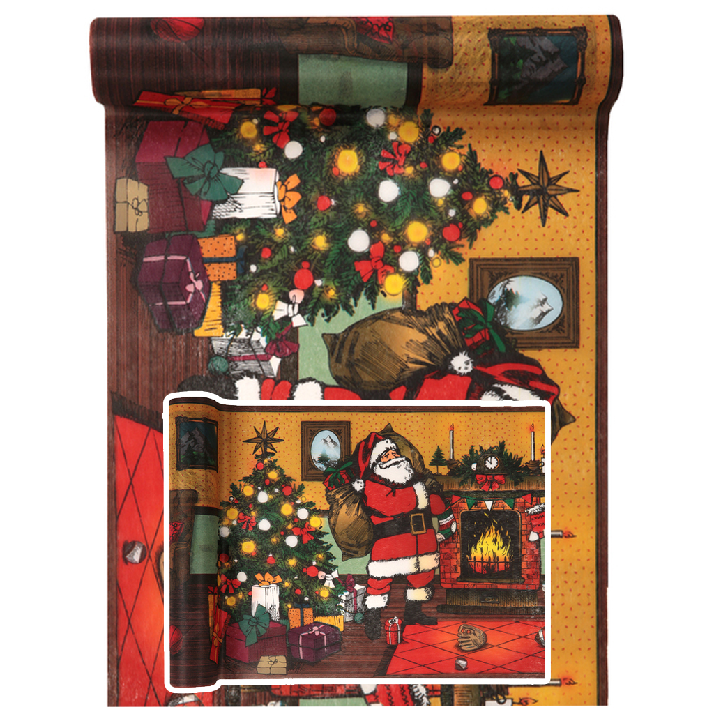 Tischläufer bunt "Weihnachtsmann" 30 cm x 5 m ABVERKAUF