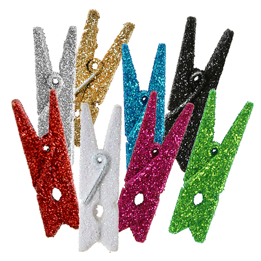 Klammern "Miniklammern Glitter" 3,5 cm rot