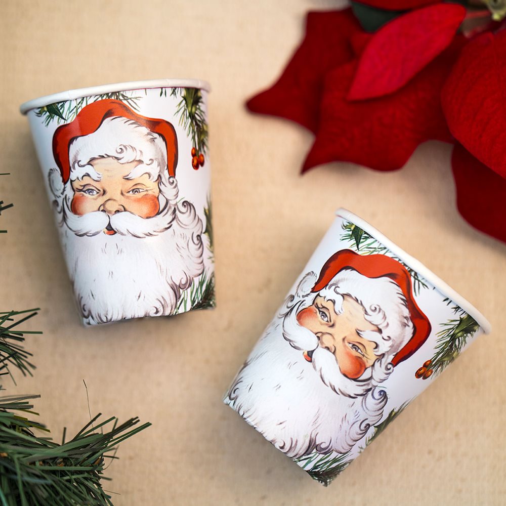 Partygeschirr "Botanical Santa" Pappbecher (8 Stk) ABVERKAUF