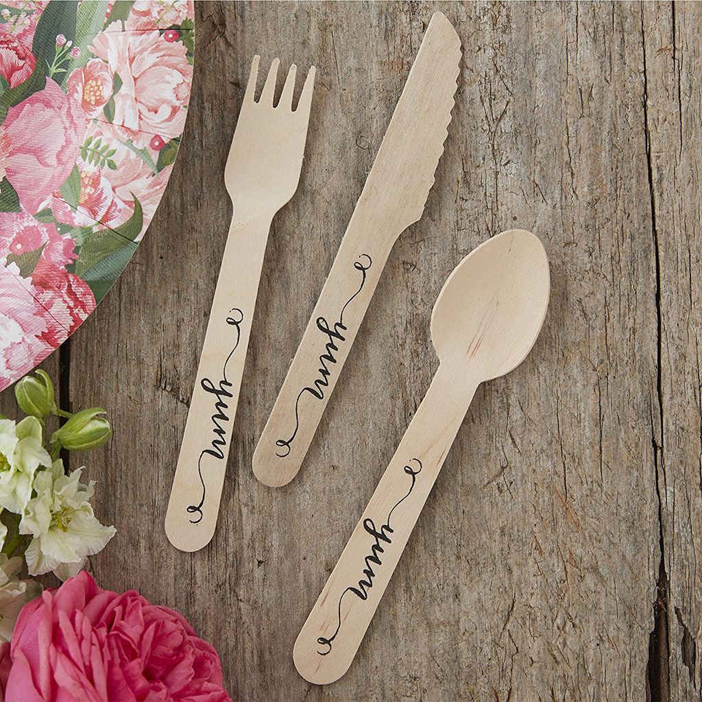 Partygeschirr "Boho" Holz Besteck (18 Stück) ABVERKAUF