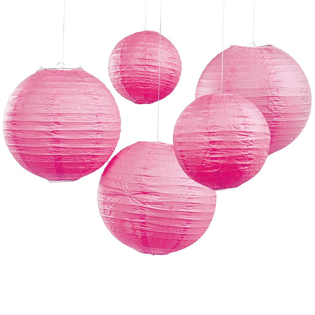 Papier Laternen Set Pink Ø 30 u.20,5 cm (5 Stück)