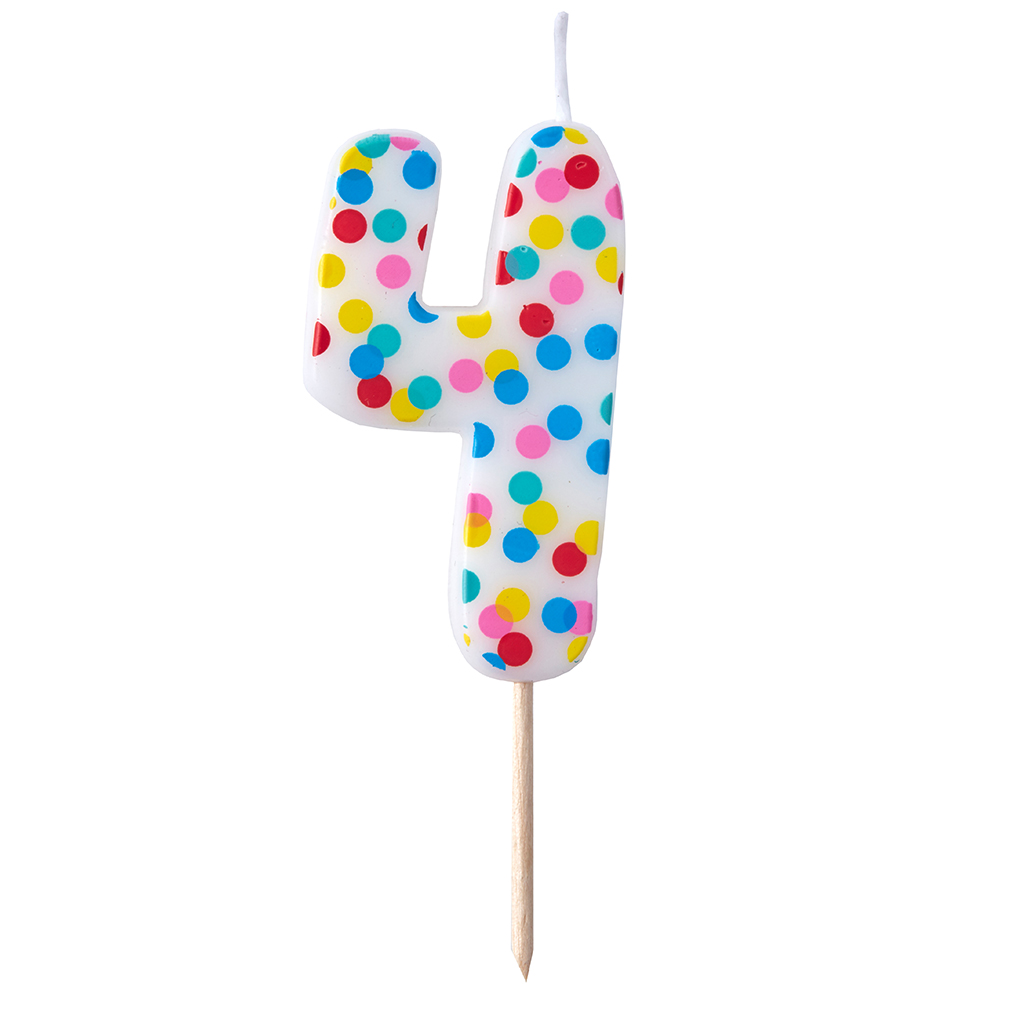 Zahlenkerzen "Pick & Mix" Zahl "4" bunt 3,7 x 9 cm
