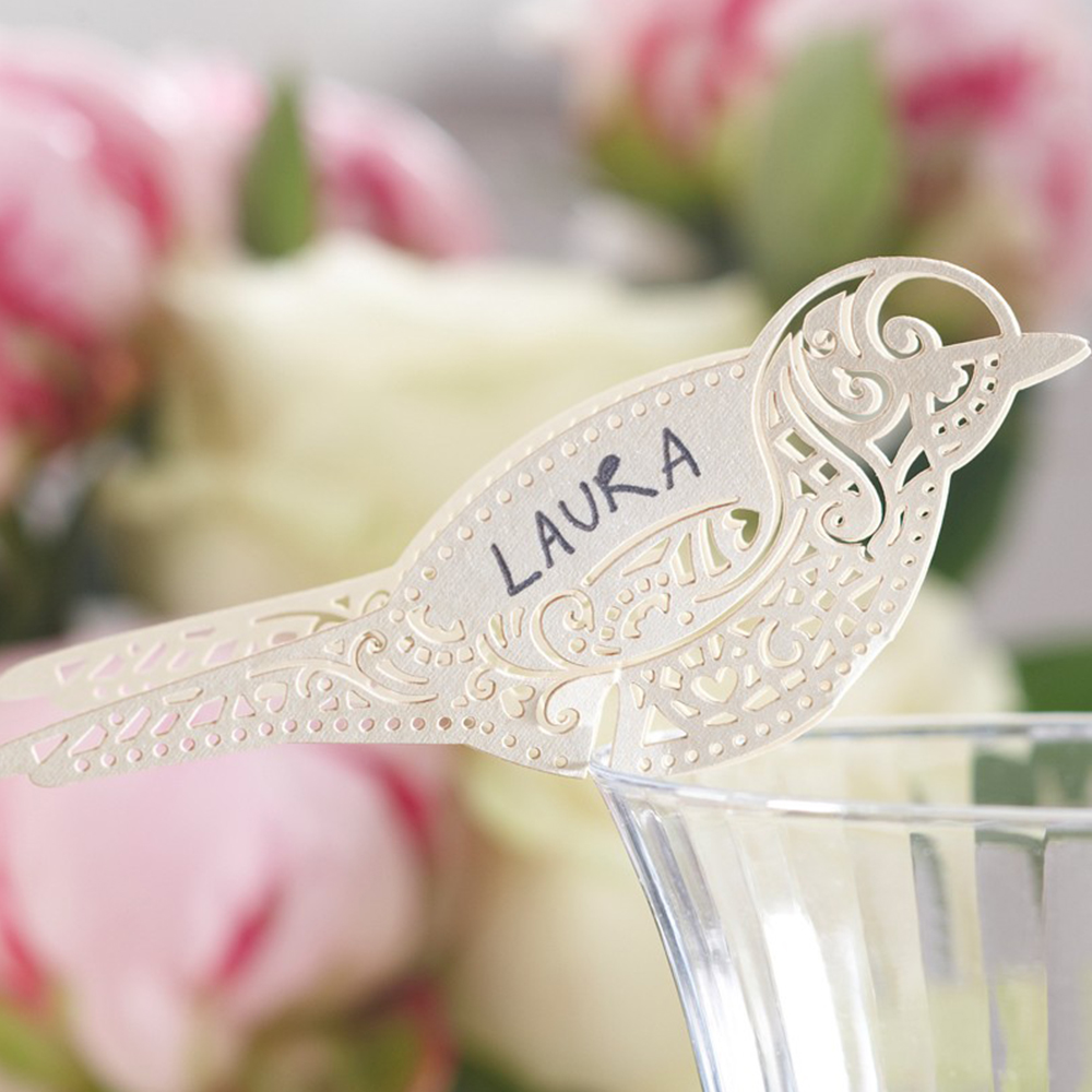 Namenskarte für Glas "Vintage Lace" (10 Stück) weiß