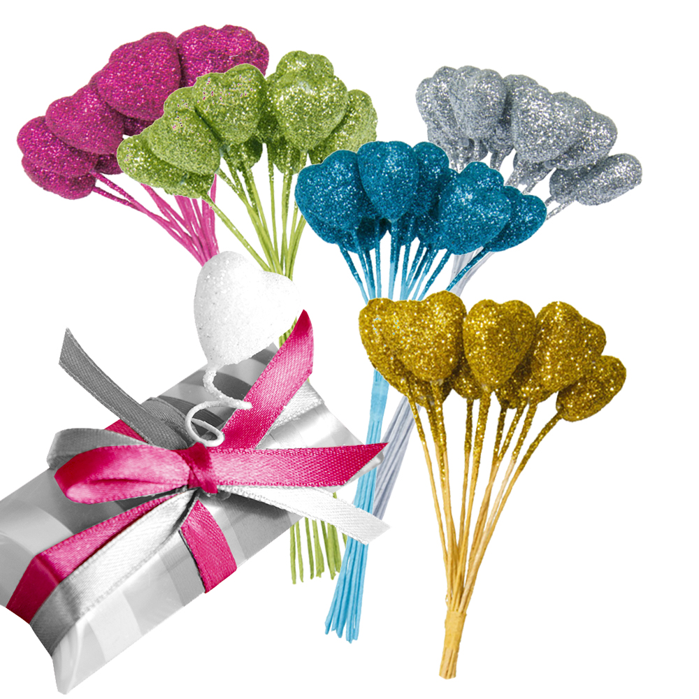 Dekoherzen Bund "Glitter" (12 Stück) grün