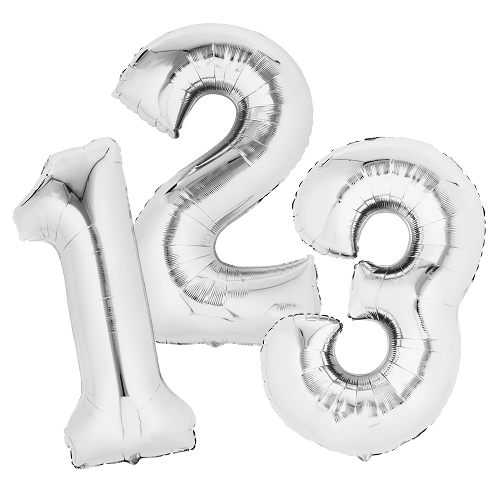 Folienballon Zahl "0-9" silber 40 cm Zahl 2