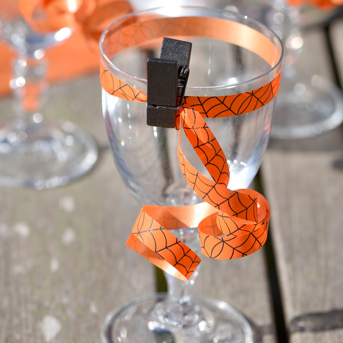 Kräuselband Halloween Spinnennetz orange ABVERKAUF