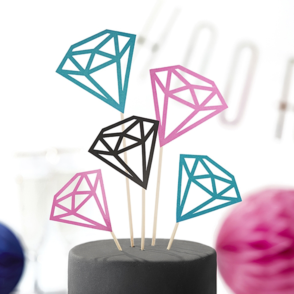 Tortendekoration "Diamonds Mix" groß (5 Stück)