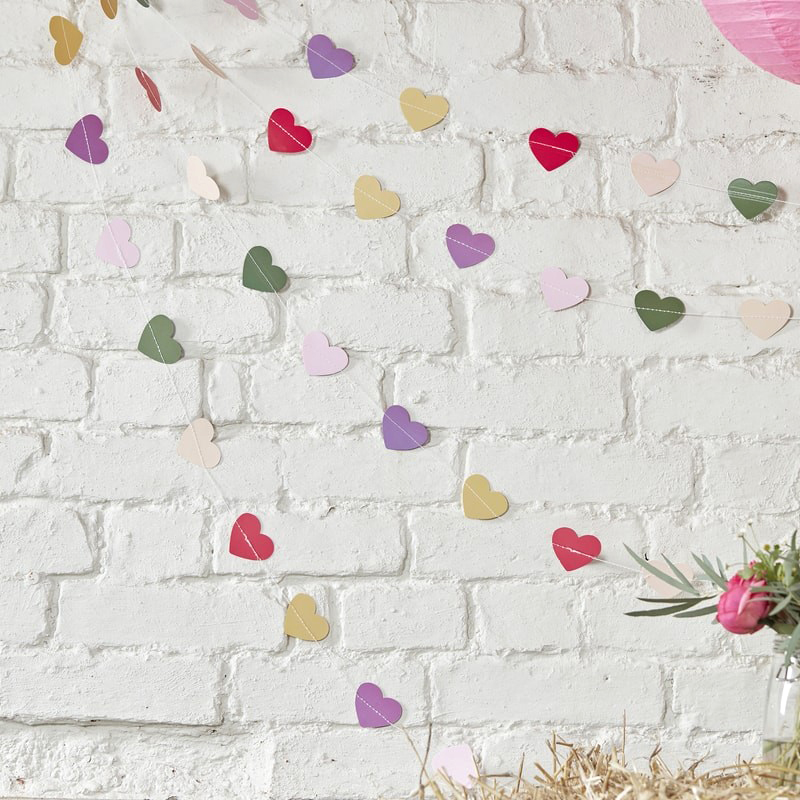 Girlande bunte Herzen "Boho" 5 m