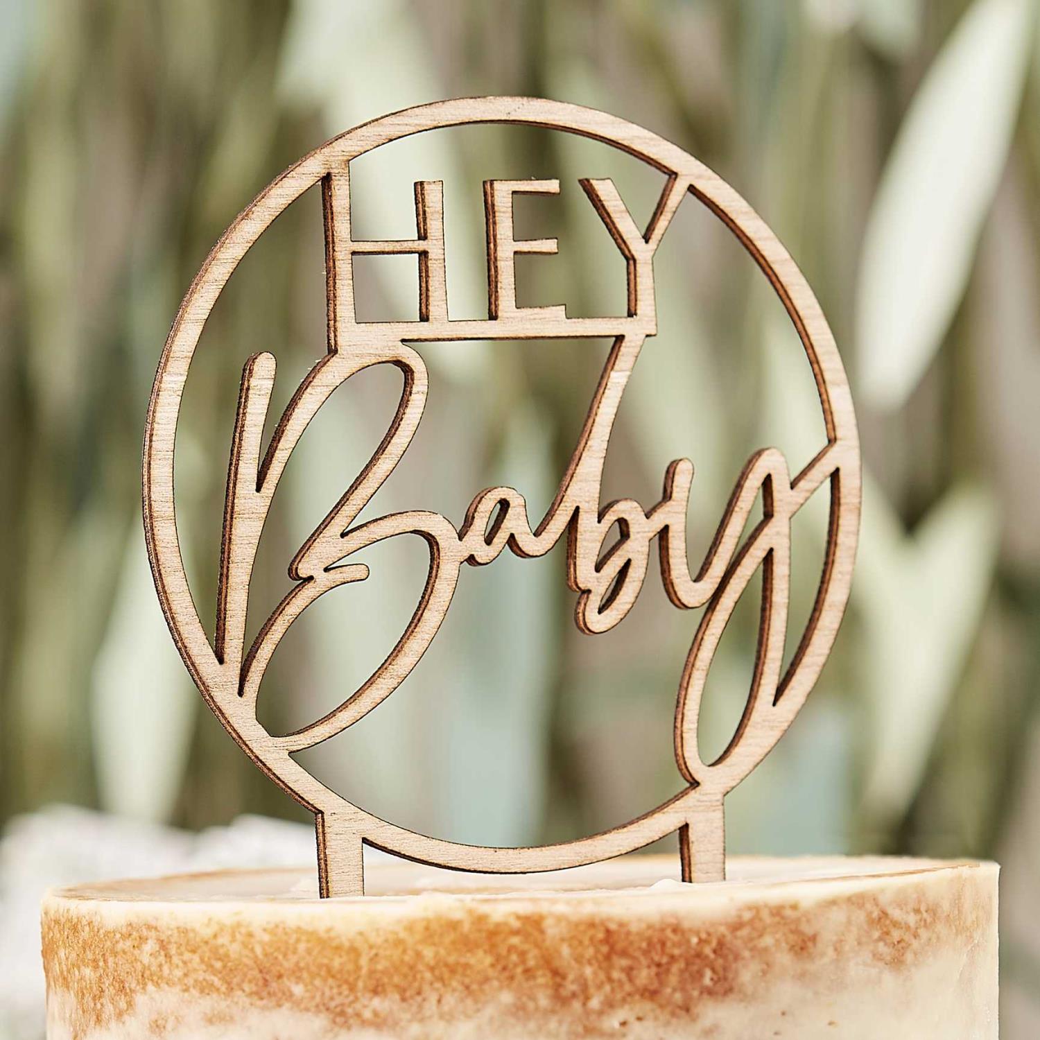 Tortendeko Holz "Hey Baby" ca. 19 cm