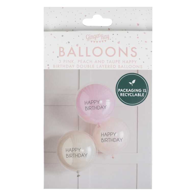Latexballons Happy Birthday 3er Pack doppelwandig