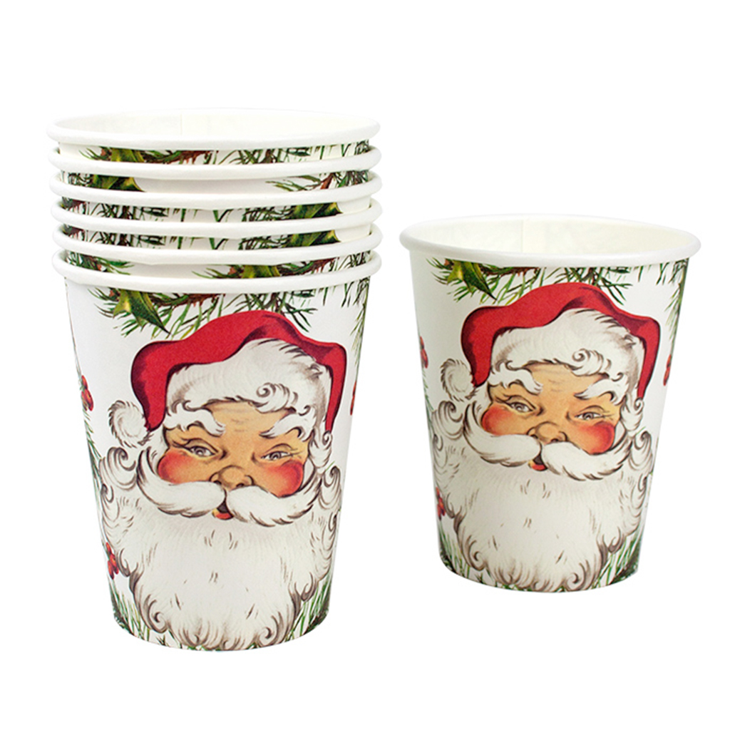 Partygeschirr "Botanical Santa" Pappbecher (8 Stk) ABVERKAUF
