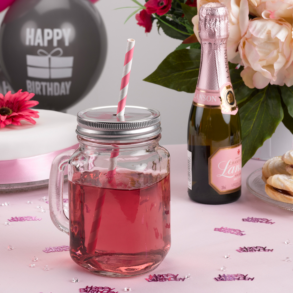 Trinkglas mit Henkel f. Strohhalm 13 cm