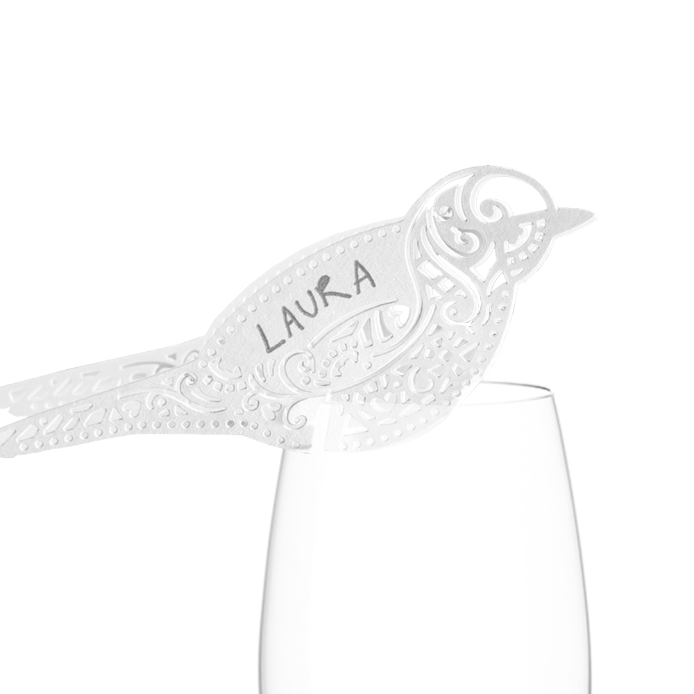 Namenskarte für Glas "Vintage Lace" (10 Stück) weiß