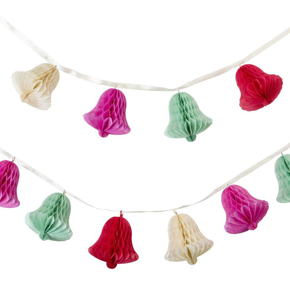 Girlande Wabenbälle 15 Glöckchen (5 m)-weiß ABVERKAUF