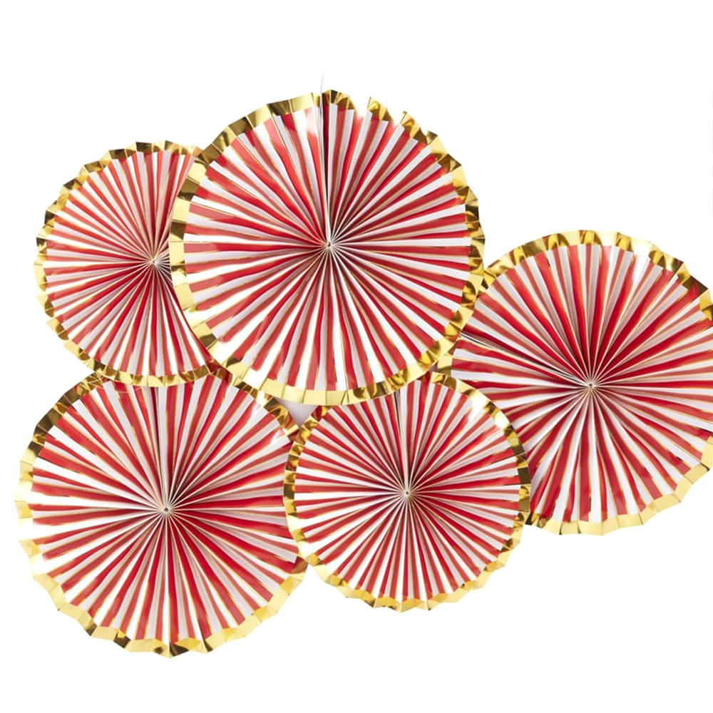 Fächer Rosetten "Red & Gold" (5 Stück) ABVERKAUF