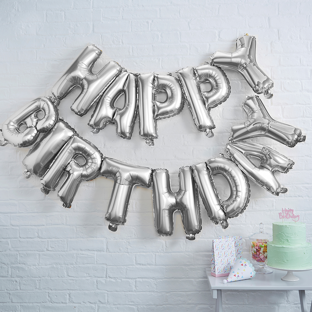 Folienballons Happy Birthday Silber "Pick & Mix"