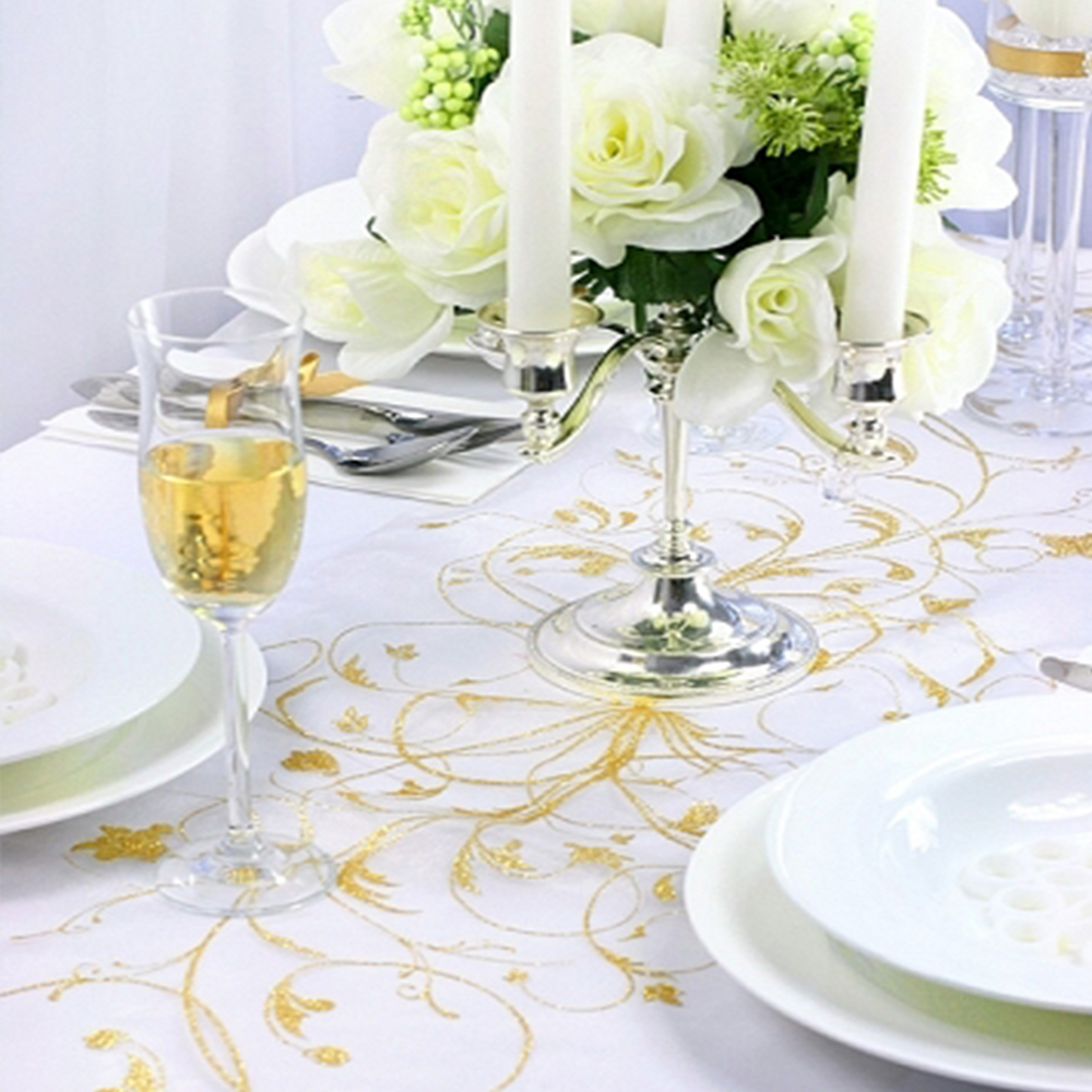 Organza bedruckt 9m x 48cm Goldener Brokat Streifendesign