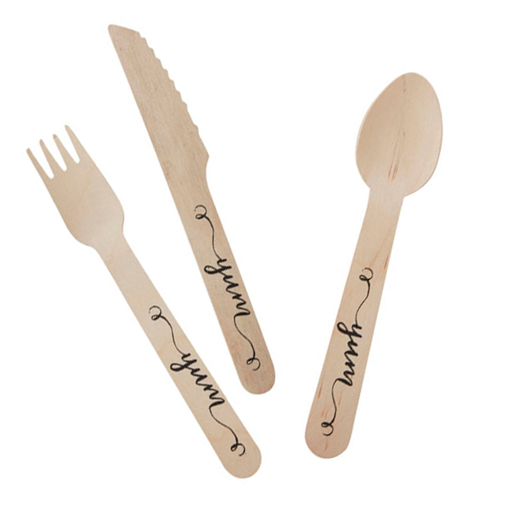 Partygeschirr "Boho" Holz Besteck (18 Stück) ABVERKAUF