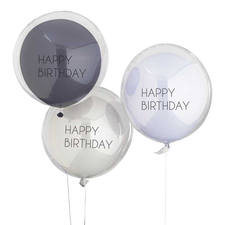 Latexballons Happy Birthday 3er Pack doppelwandig grau
