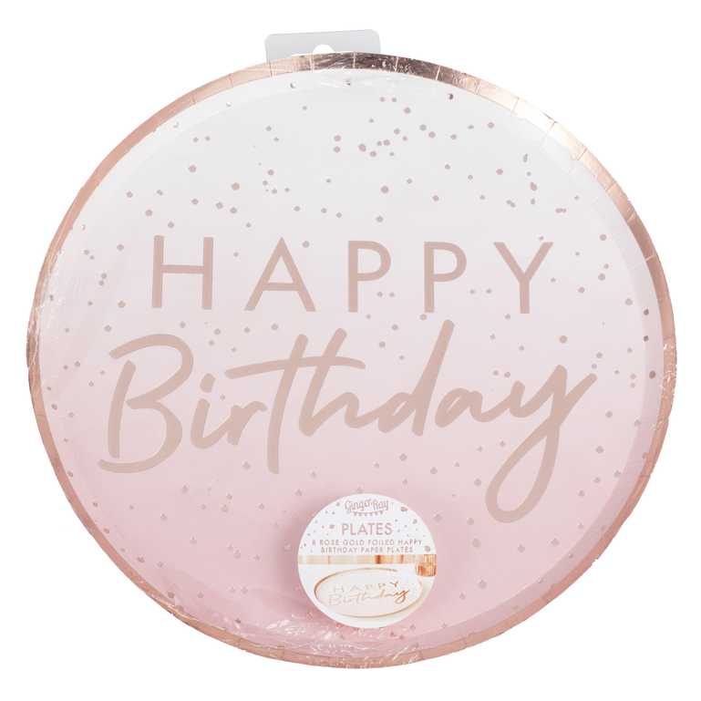 Rose Gold Ombre Happy Birthday Pappteller, 8 Stück
