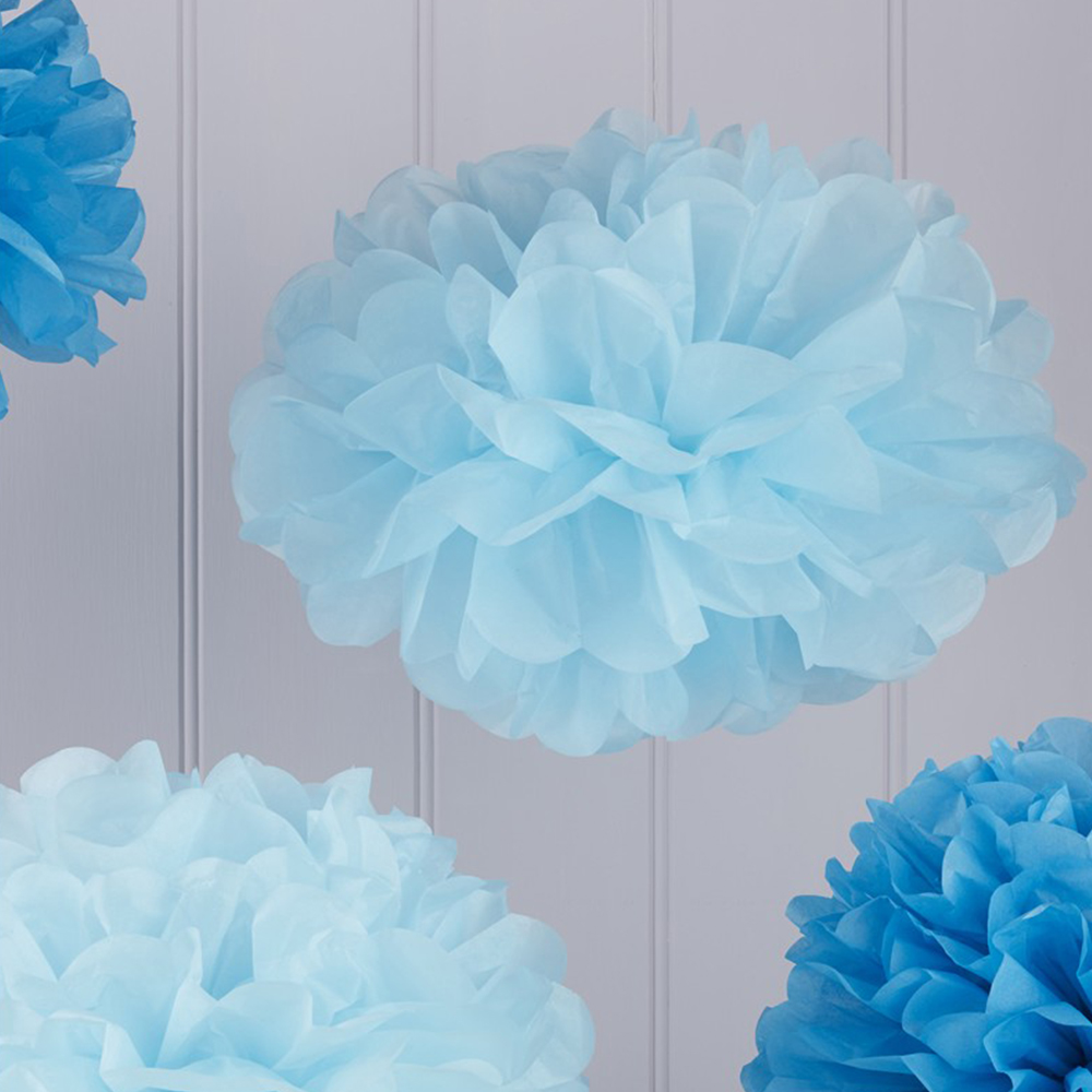 Pom Poms "Vintage Lace" (5 Stück) hellblau/blau