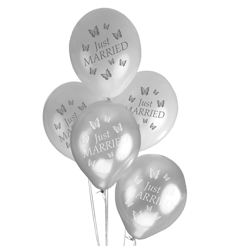 Luftballons "Butterflies" silber-weiß (8 Stück)